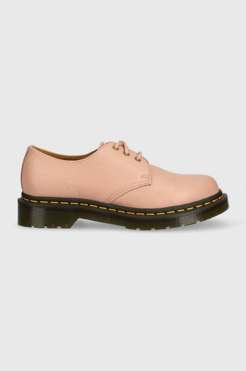 Dr. Martens Kožené polobotky 1461 dámské růžová barva na plochém podpatku DM24256329-Peach.Bei - Pepit.cz