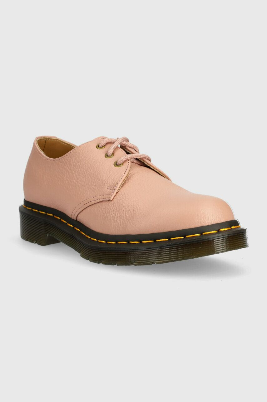 Dr. Martens Kožené polobotky 1461 dámské růžová barva na plochém podpatku DM24256329-Peach.Bei - Pepit.cz