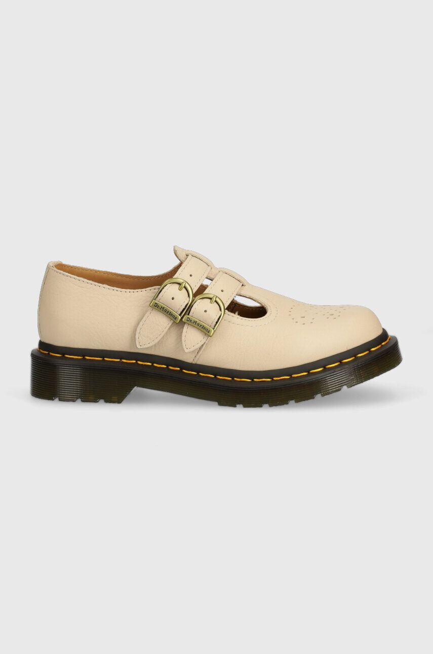 Dr. Martens Kožené polobotky 8065 Mary Jane dámské béžová barva na plochém podpatku DM30692292 DM30692292-Parchment - Pepit.cz