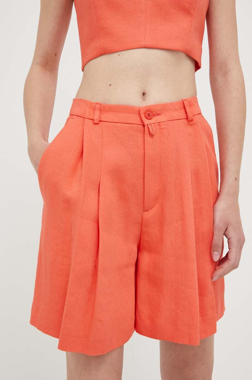 Drykorn Plátěné kraťasy oranžová barva hladké high waist - Pepit.cz