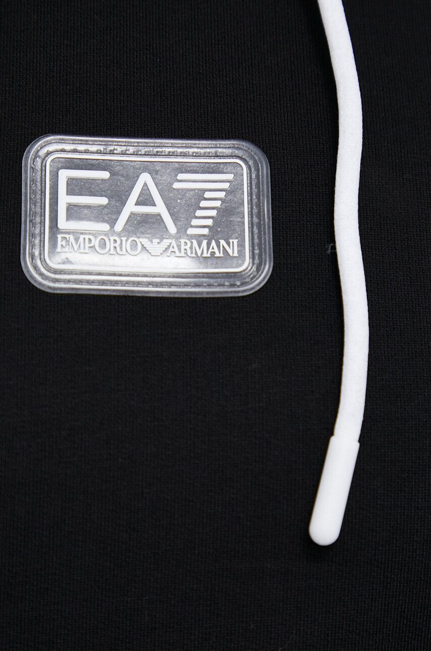 EA7 Emporio Armani Bavlněná mikina pánská černá barva s kapucí s aplikací - Pepit.cz