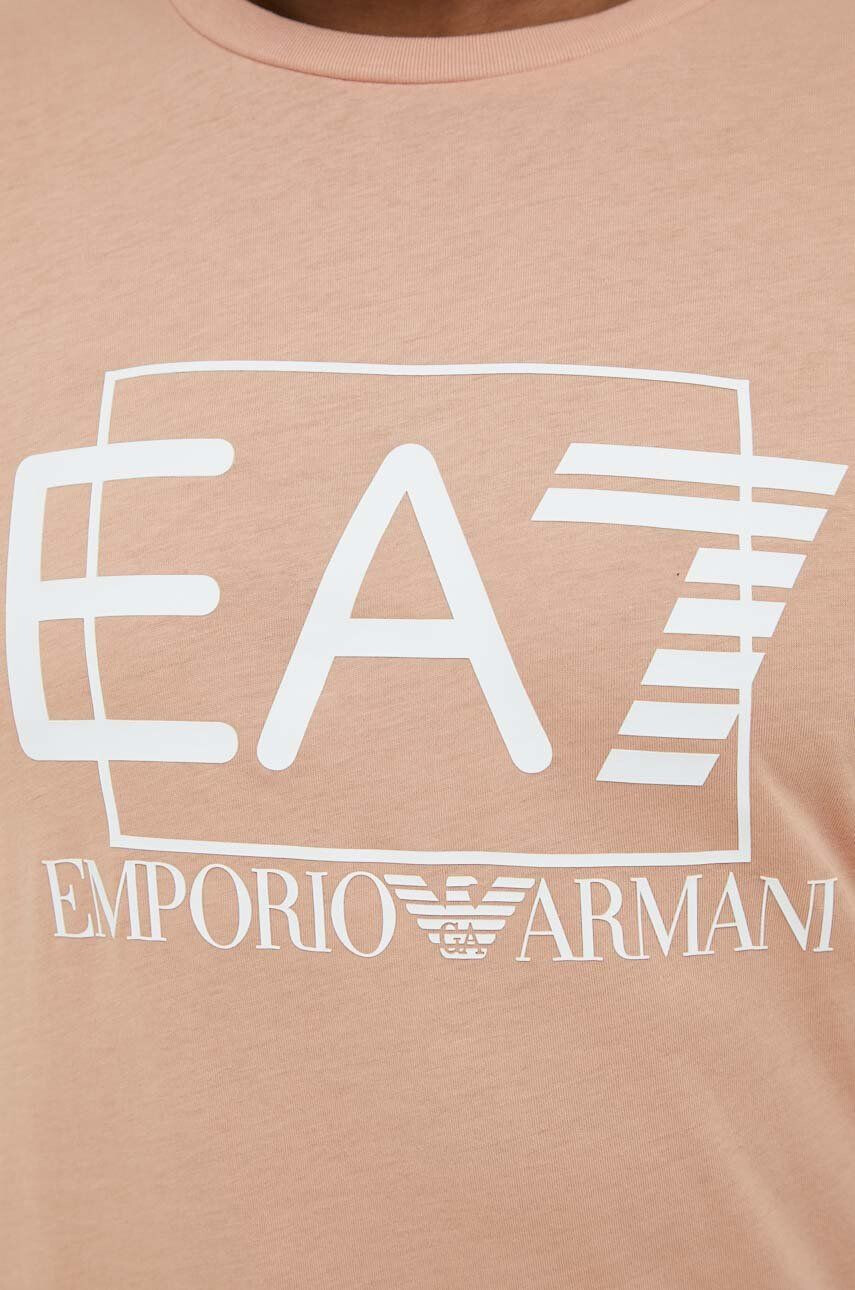 EA7 Emporio Armani Bavlněné tričko hnědá barva s potiskem - Pepit.cz