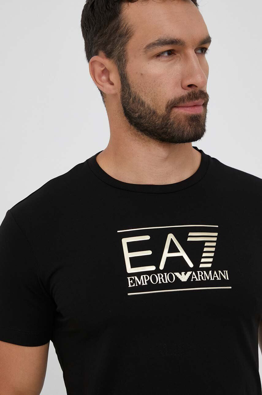 EA7 Emporio Armani Bavlněné tričko černá barva s potiskem - Pepit.cz