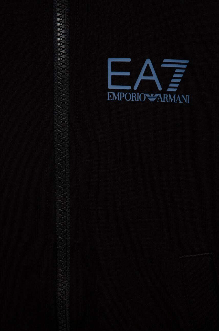 EA7 Emporio Armani Dětská bavlněná mikina černá barva s kapucí s potiskem - Pepit.cz