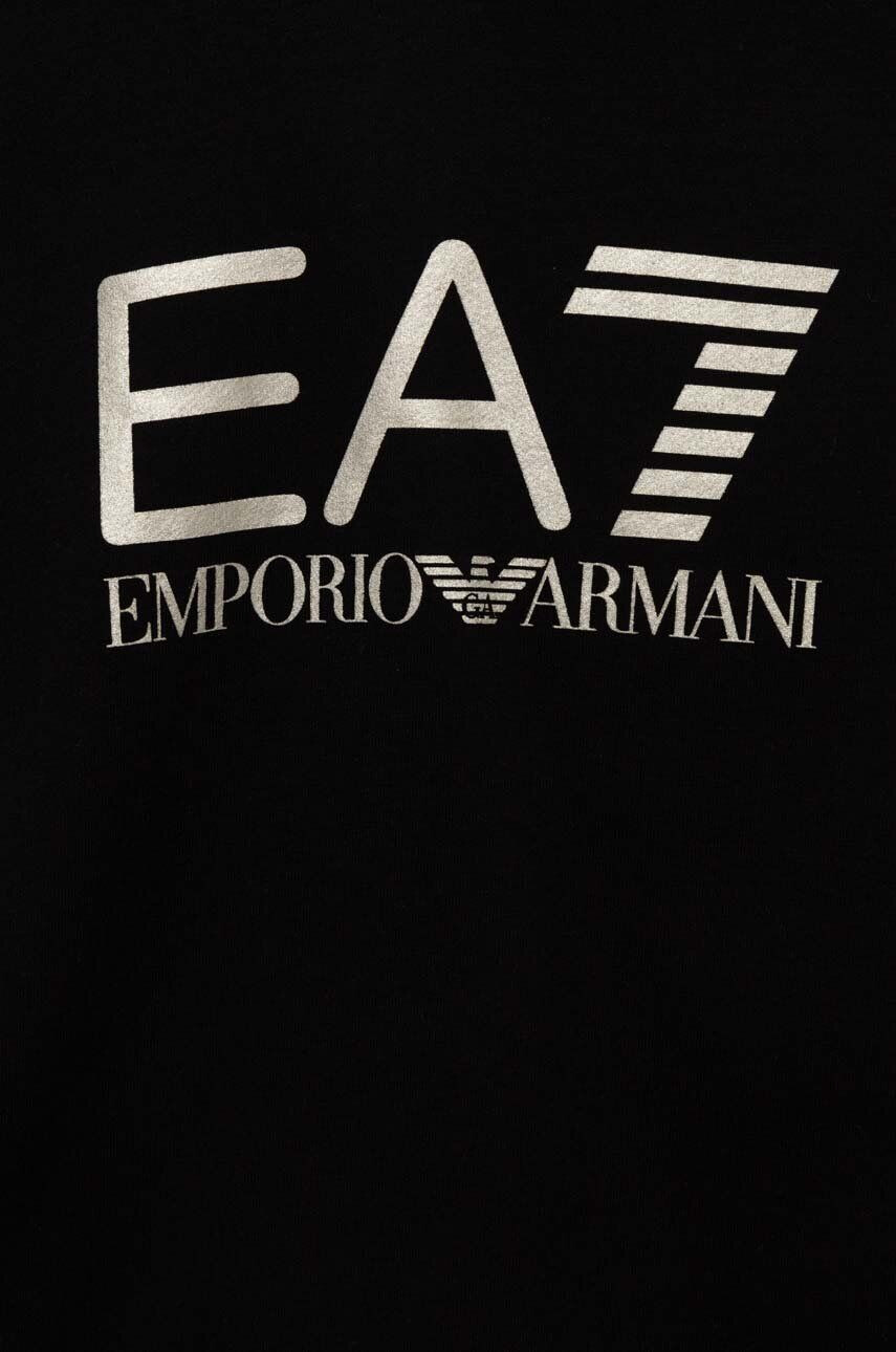 EA7 Emporio Armani Dětská mikina černá barva s kapucí s potiskem - Pepit.cz