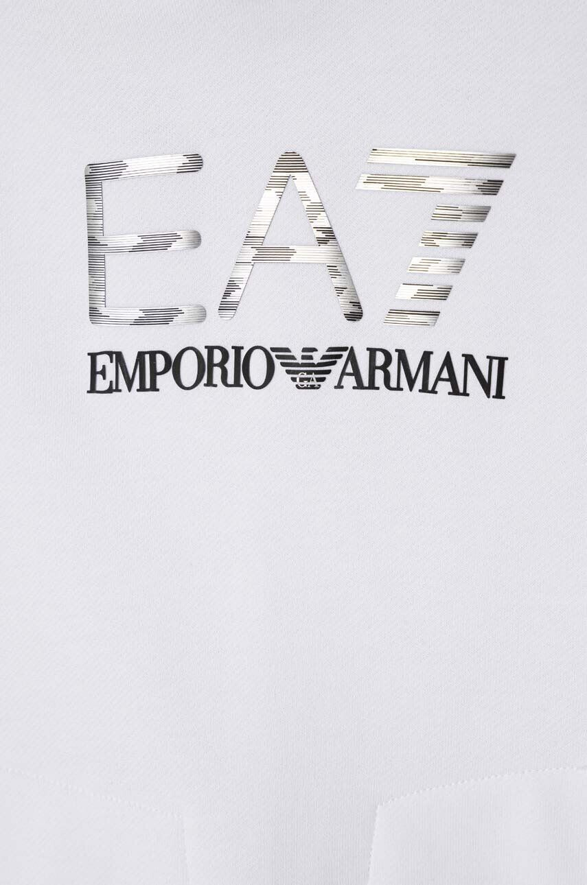 EA7 Emporio Armani Dětská mikina bílá barva s kapucí s potiskem - Pepit.cz