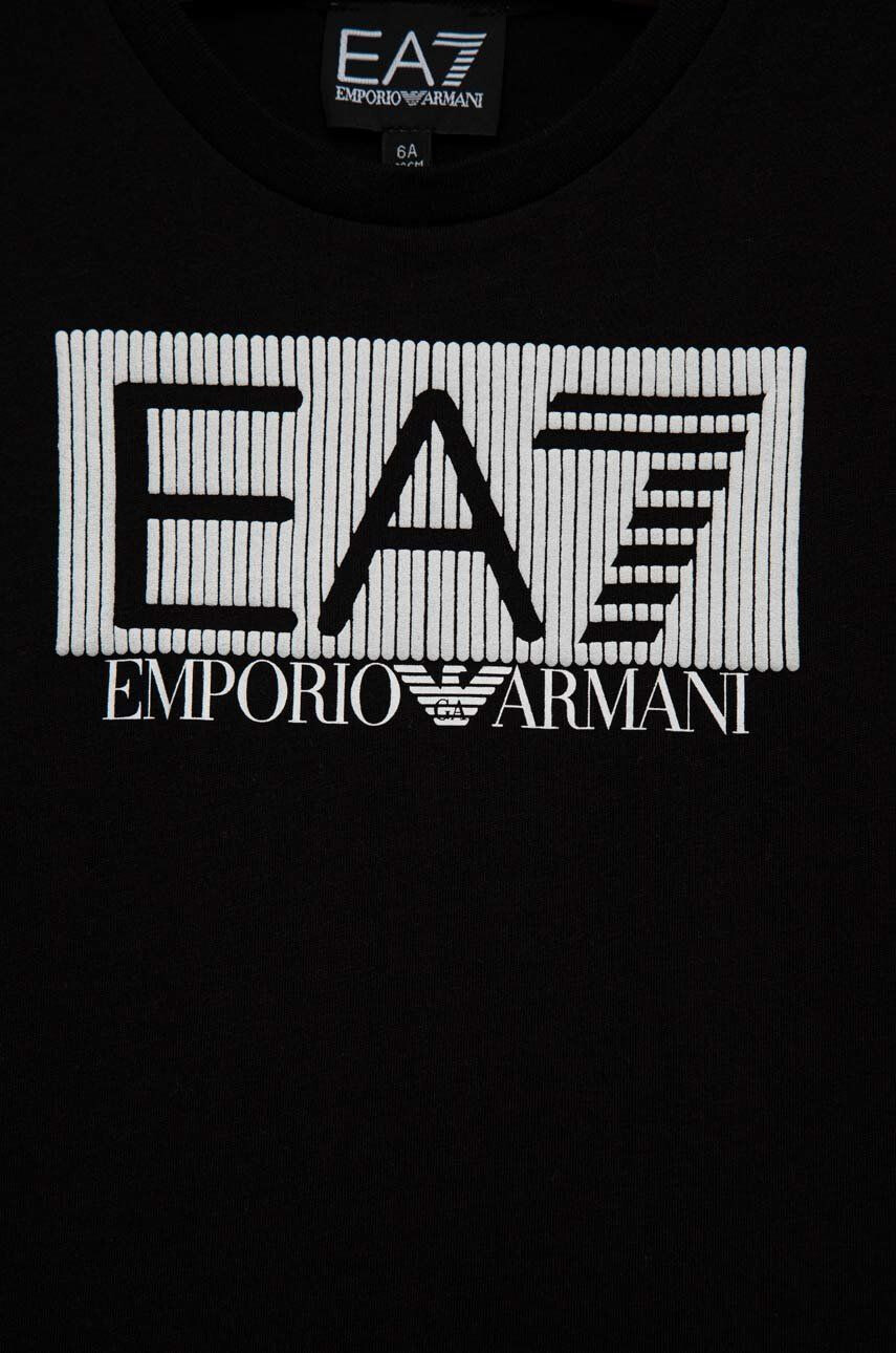 EA7 Emporio Armani Dětské bavlněné tričko černá barva s potiskem - Pepit.cz