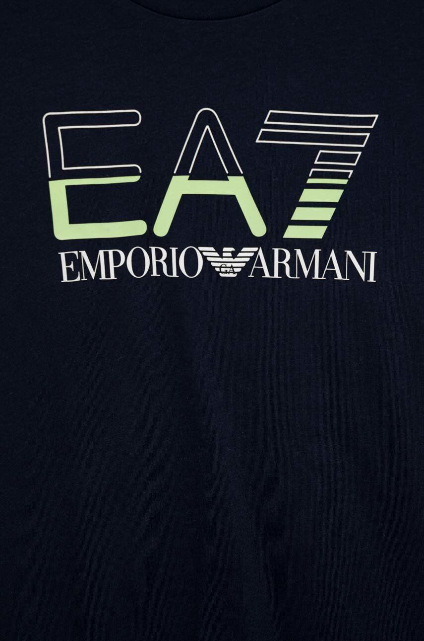 EA7 Emporio Armani Dětské bavlněné tričko tmavomodrá barva s potiskem - Pepit.cz