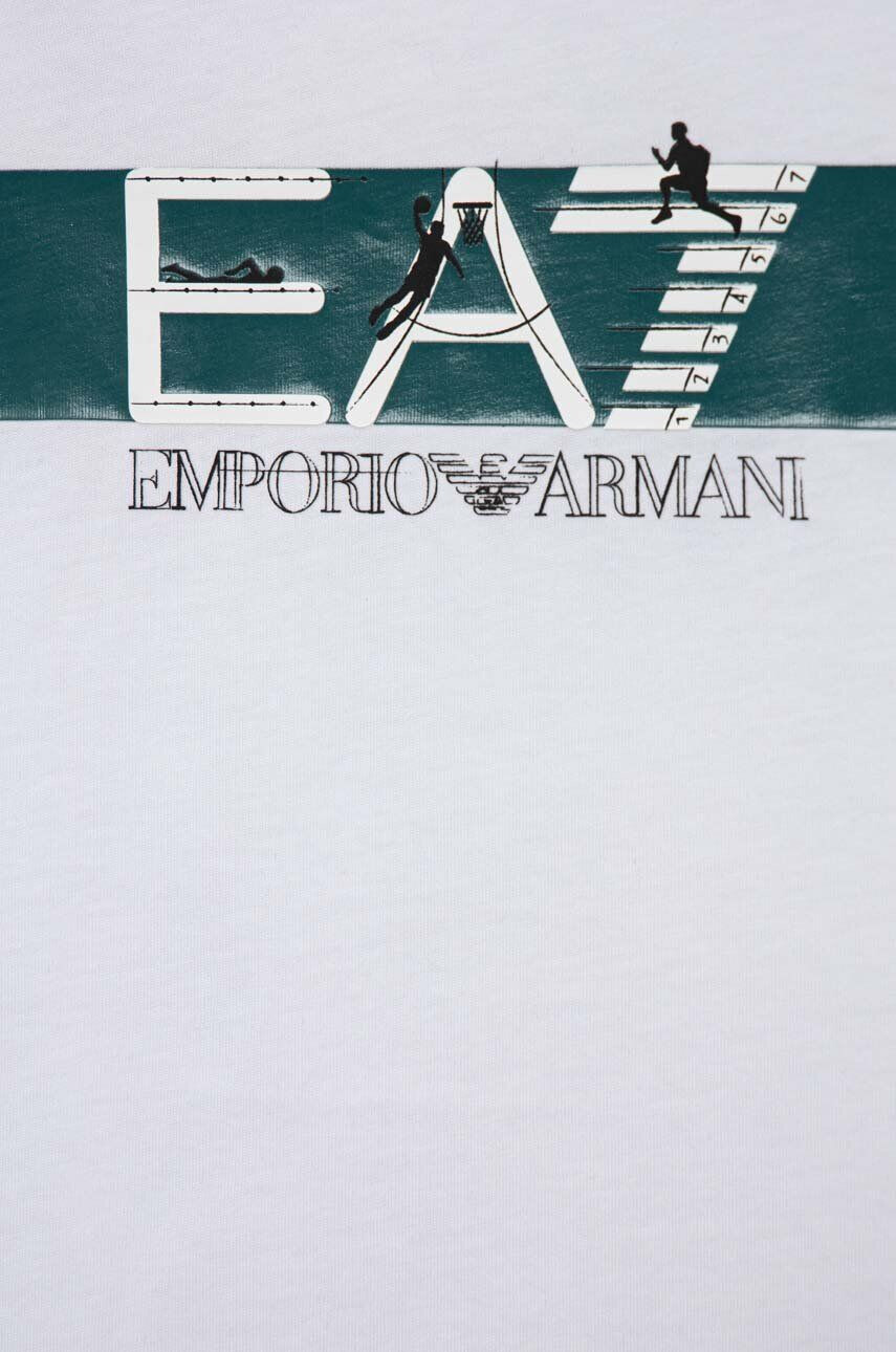 EA7 Emporio Armani Dětské bavlněné tričko bílá barva s potiskem - Pepit.cz