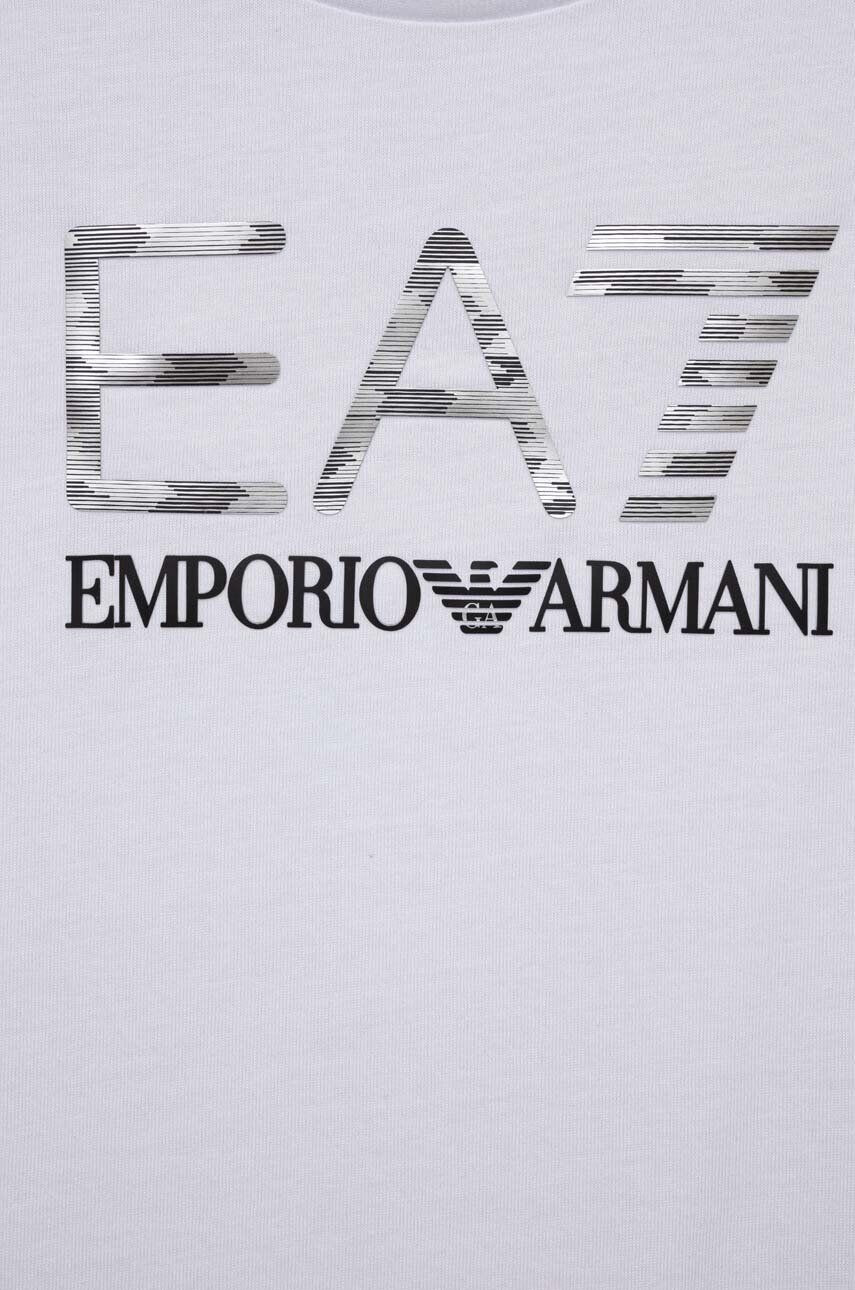 EA7 Emporio Armani Dětské bavlněné tričko bílá barva s potiskem - Pepit.cz