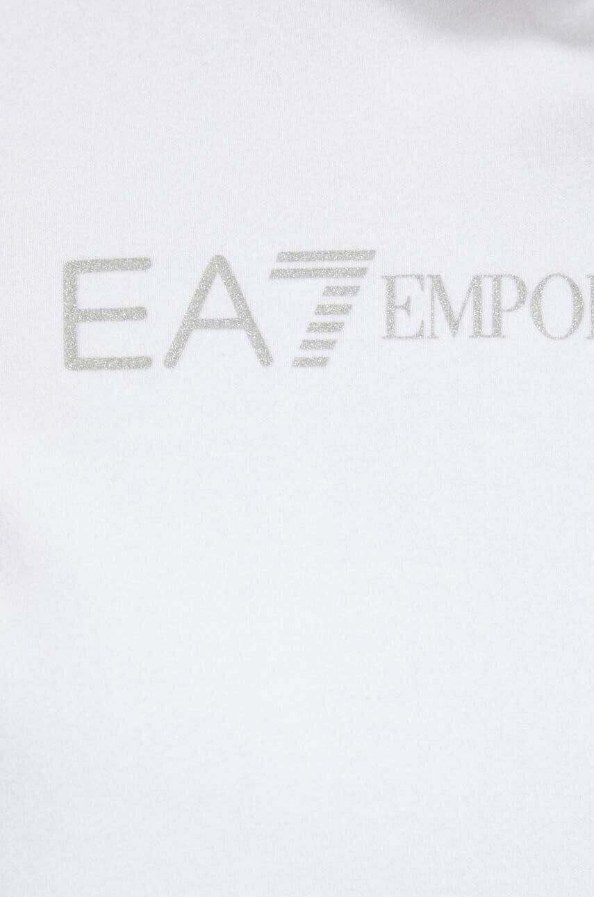 EA7 Emporio Armani Mikina dámská bílá barva s kapucí s potiskem - Pepit.cz