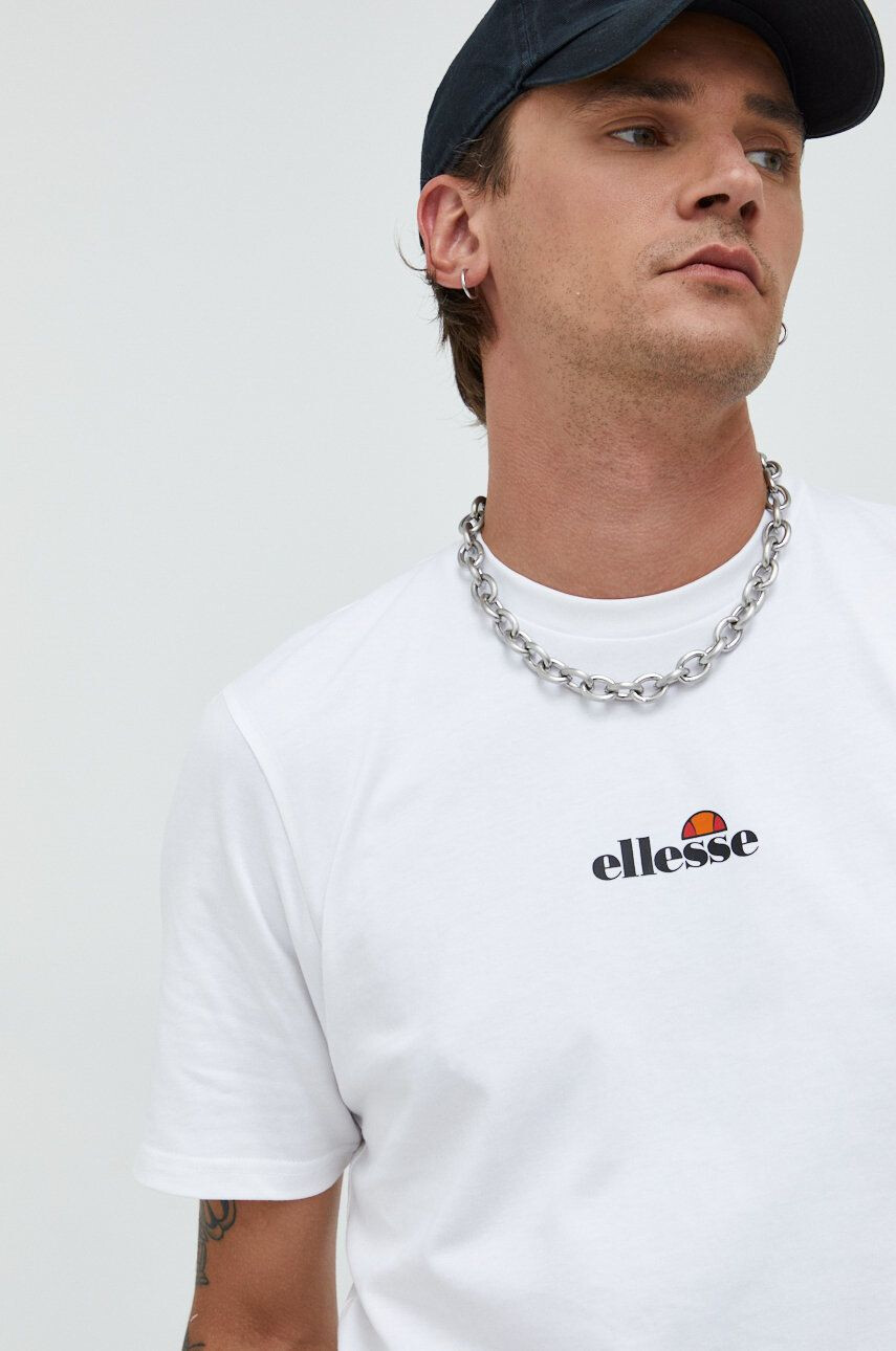 Ellesse Bavlněné tričko bílá barva s potiskem - Pepit.cz