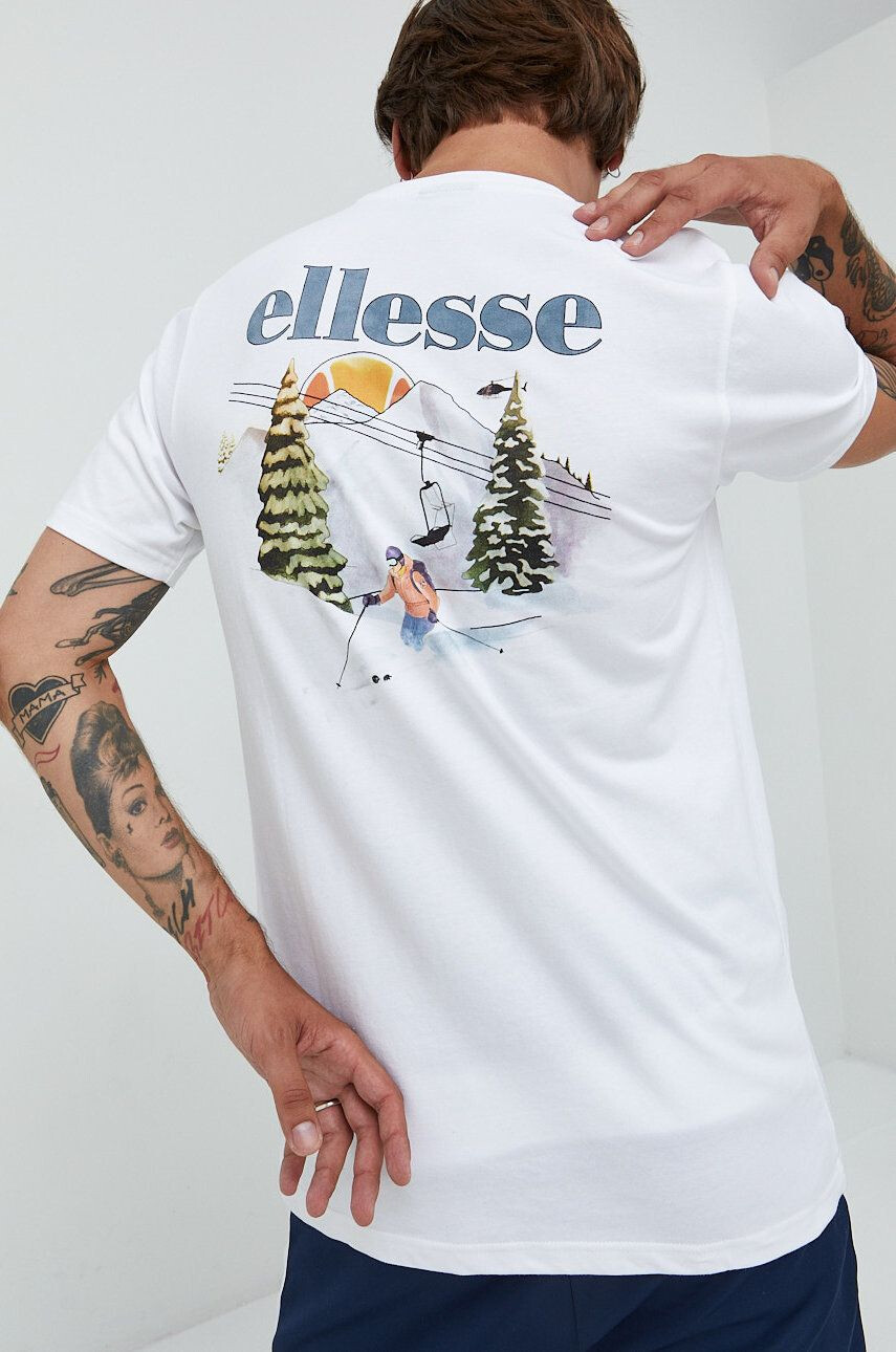 Ellesse Bavlněné tričko bílá barva s potiskem - Pepit.cz