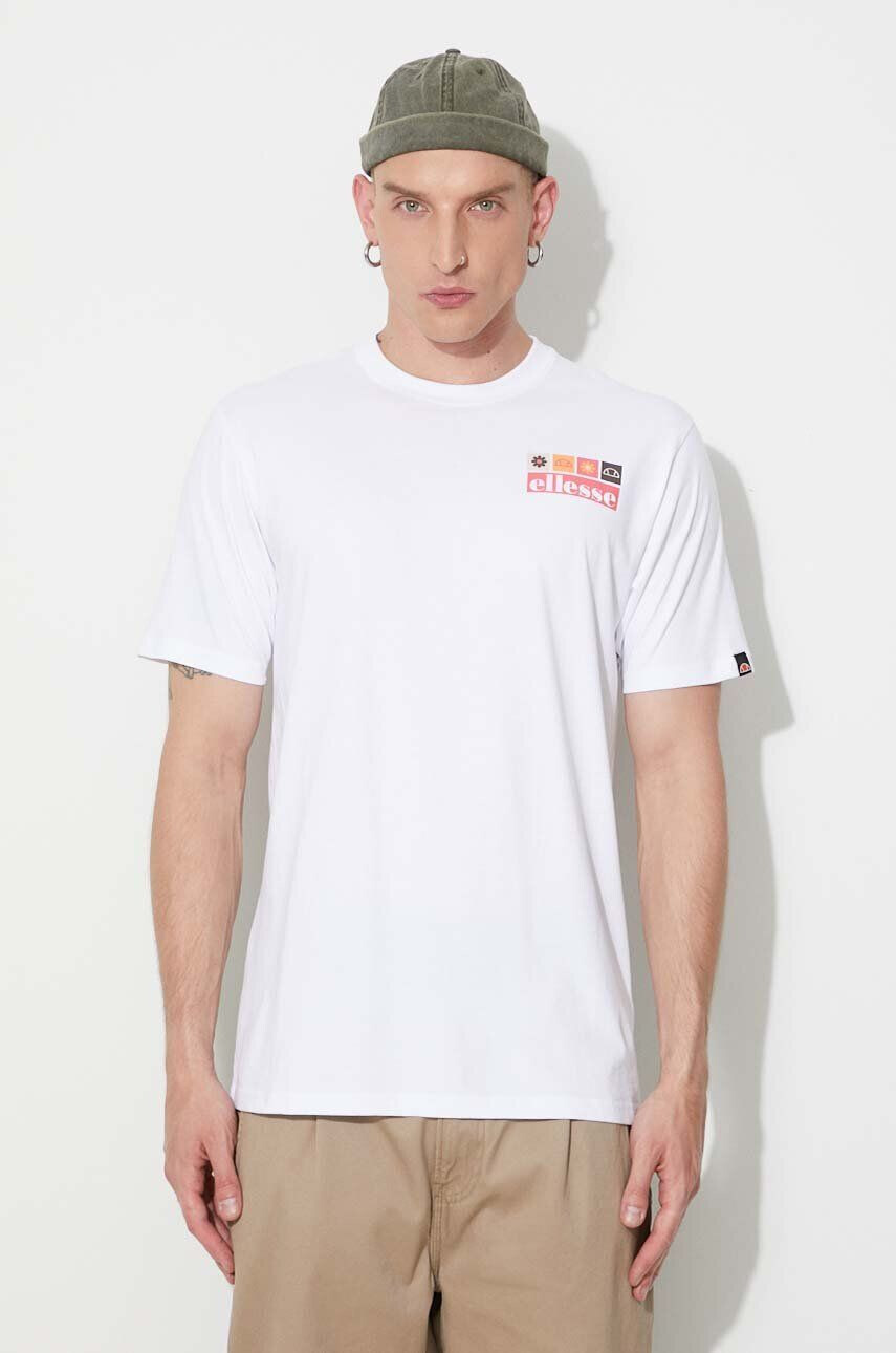 Ellesse Bavlněné tričko bílá barva s potiskem SHR17638-BEIGE - Pepit.cz