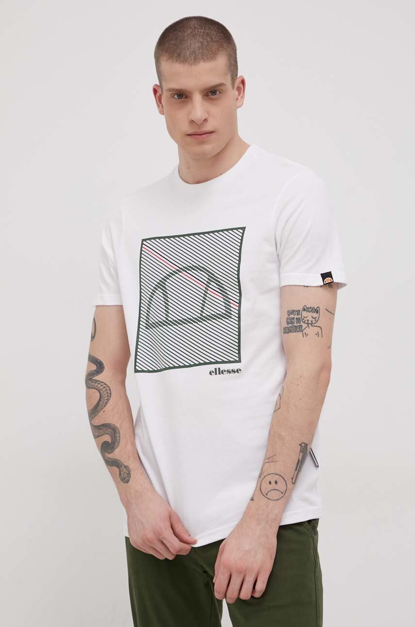 Ellesse Bavlněné tričko bílá barva s potiskem SHM13822-WHITE - Pepit.cz