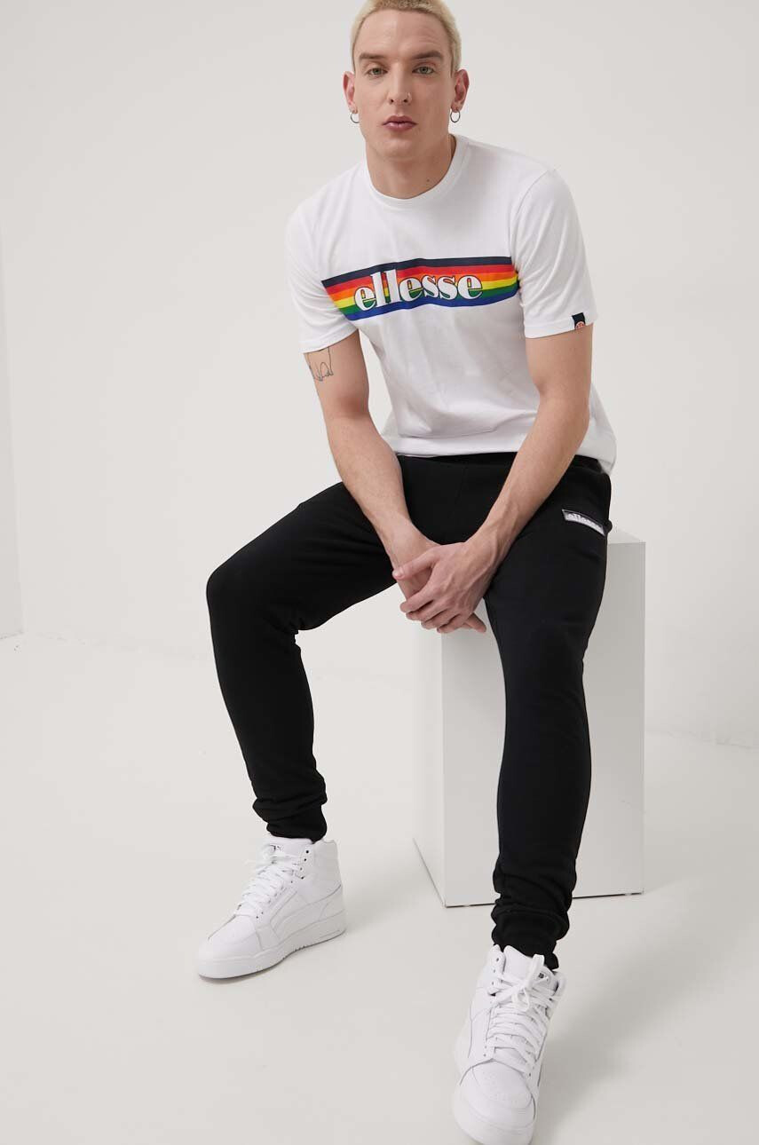 Ellesse Bavlněné tričko bílá barva s potiskem SHM13822-WHITE - Pepit.cz