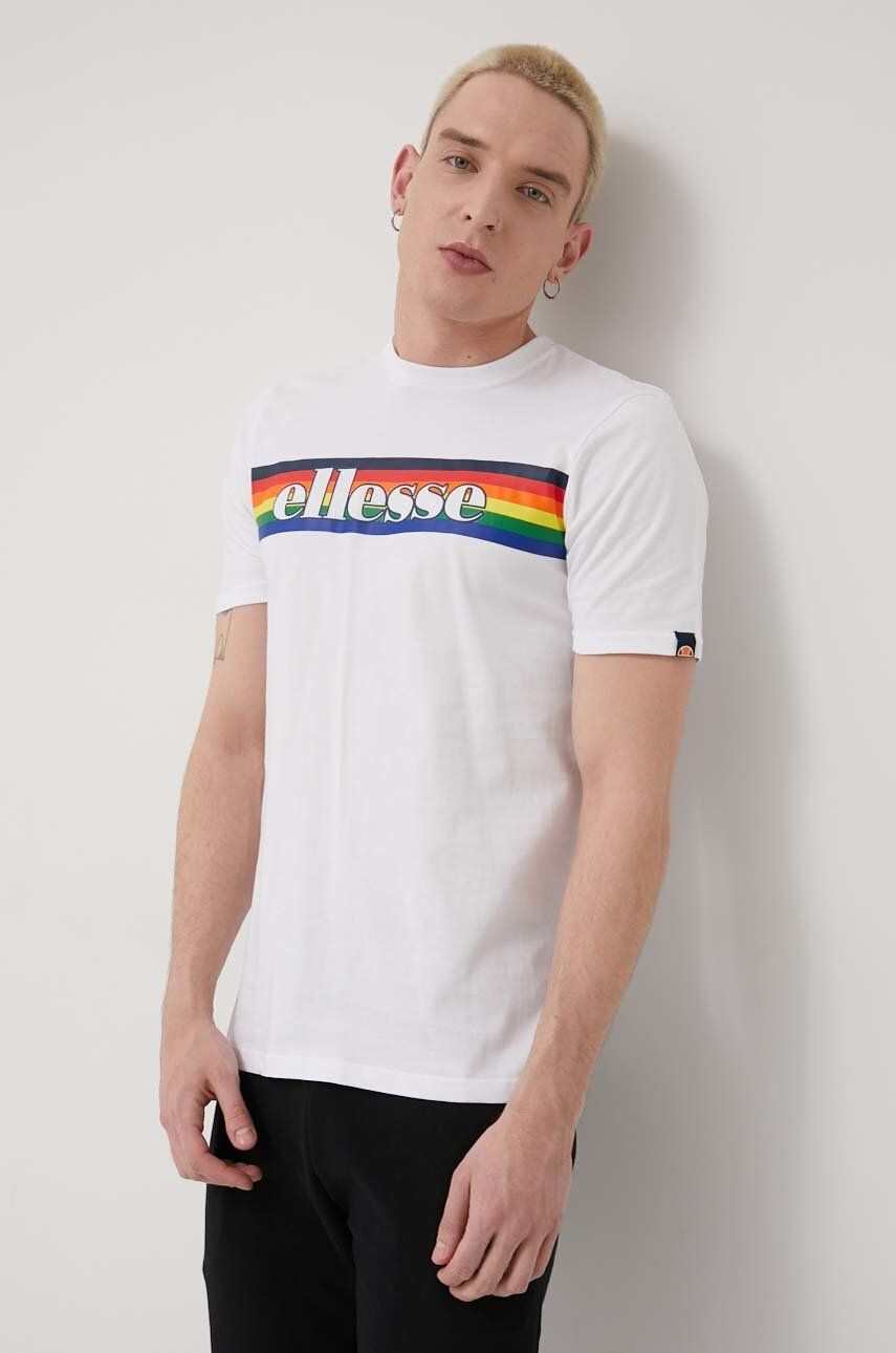 Ellesse Bavlněné tričko bílá barva s potiskem SHM13822-WHITE - Pepit.cz