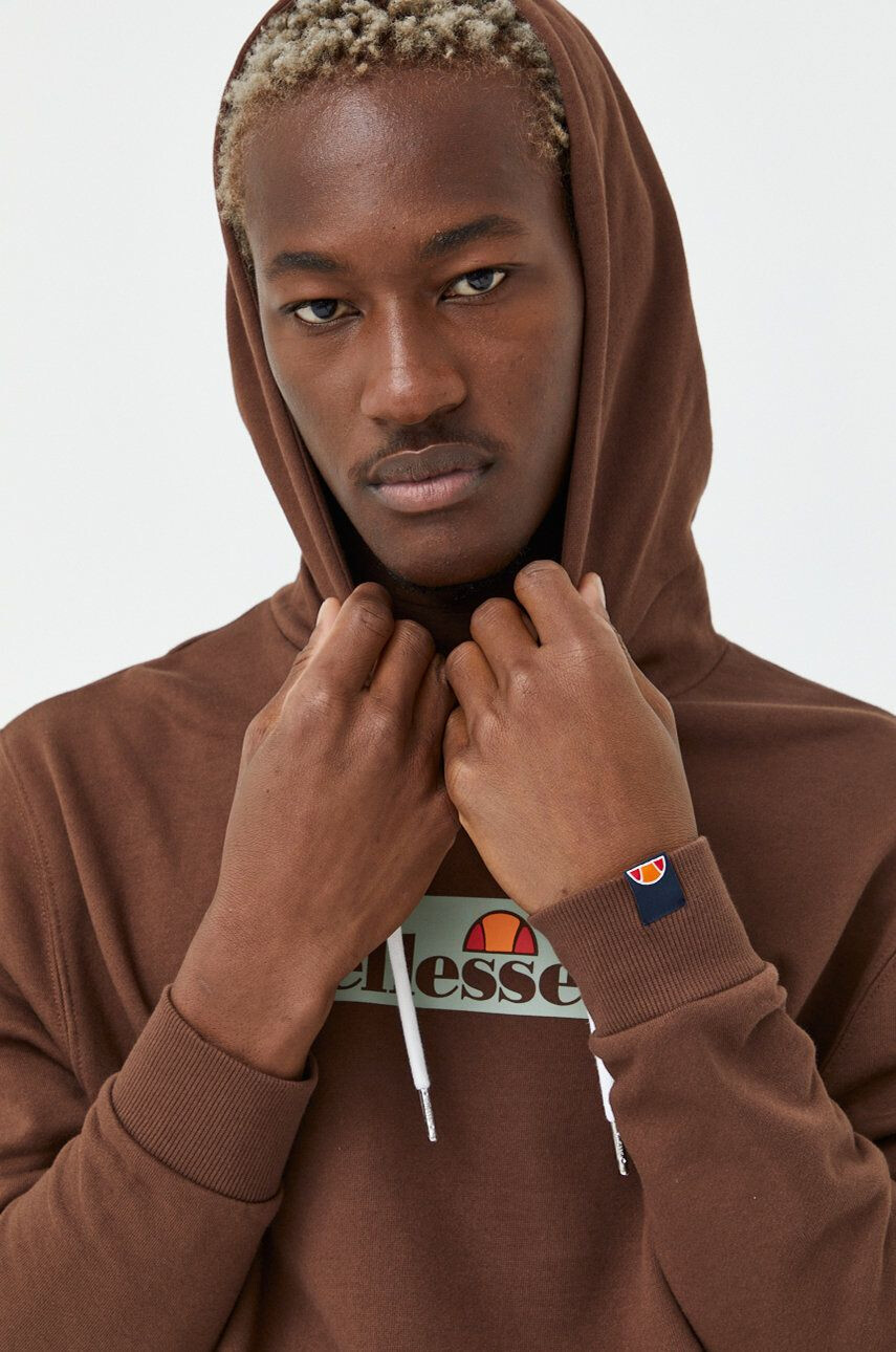 Ellesse Mikina pánská hnědá barva s kapucí s potiskem SHP15779-Brown - Pepit.cz