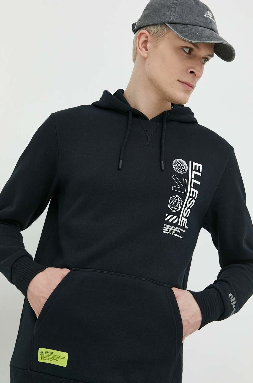 Ellesse Mikina pánská černá barva s kapucí s potiskem SXP16076-Black - Pepit.cz