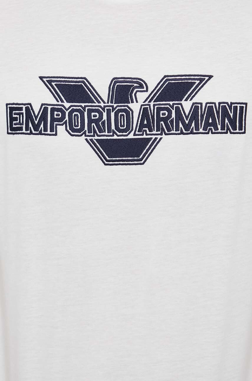 Emporio Armani Bavlněné tričko béžová barva s aplikací - Pepit.cz