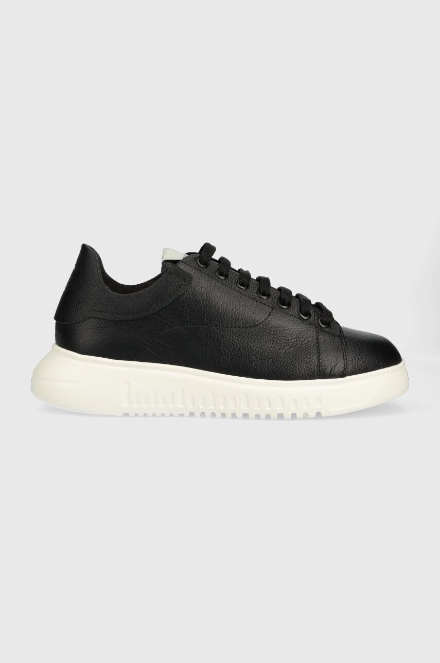 Emporio Armani Kožené sneakers boty černá barva - Pepit.cz