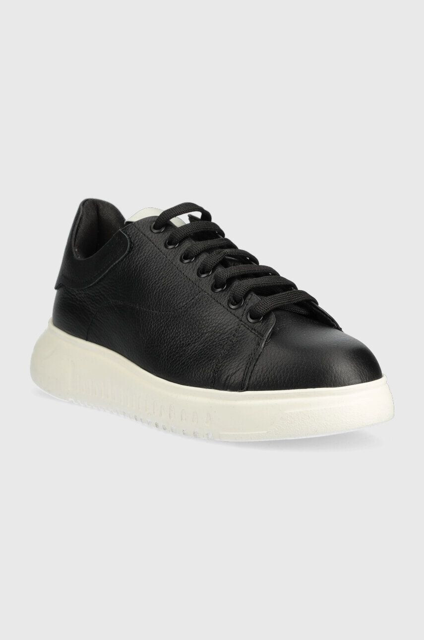 Emporio Armani Kožené sneakers boty černá barva - Pepit.cz