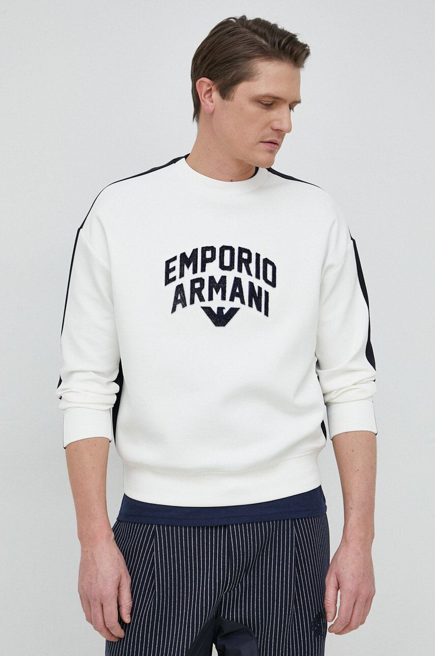 Emporio Armani Mikina pánská bílá barva vzorovaná - Pepit.cz