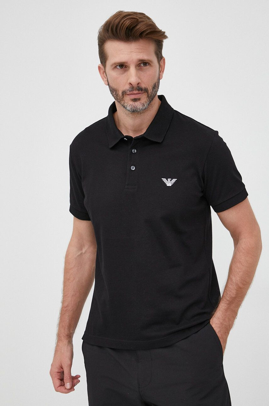 Emporio Armani Underwear Bavlněné polo tričko černá barva hladký - Pepit.cz