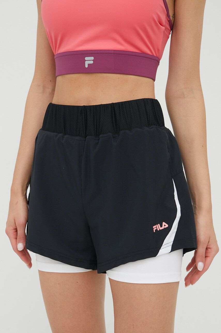 Fila Tréninkové šortky Ringe dámské černá barva vzorované medium waist - Pepit.cz