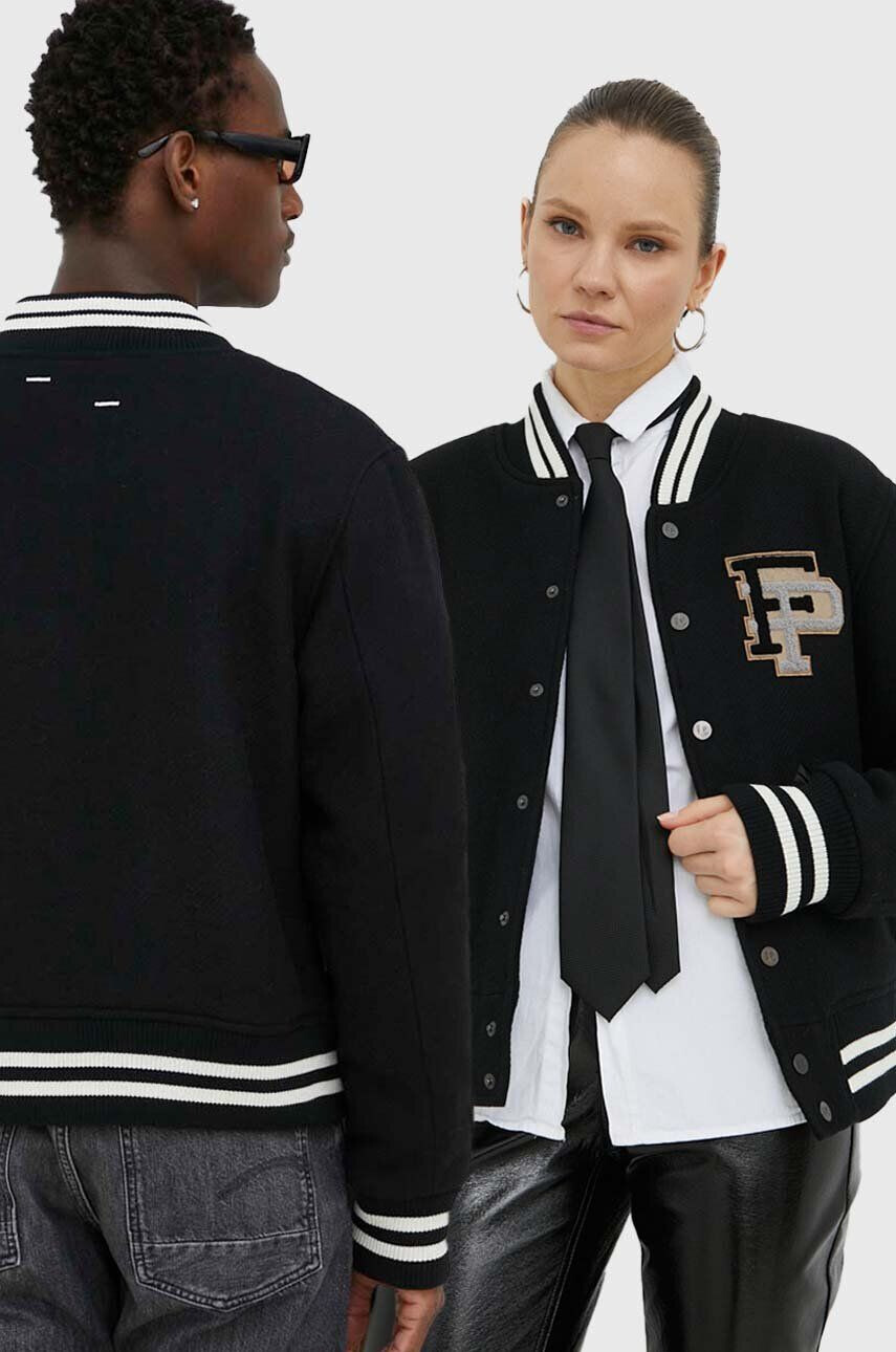 Filling Pieces Vlněná bomber bunda Varsity Jacket černá barva přechodná oversize 81422201863 - Pepit.cz