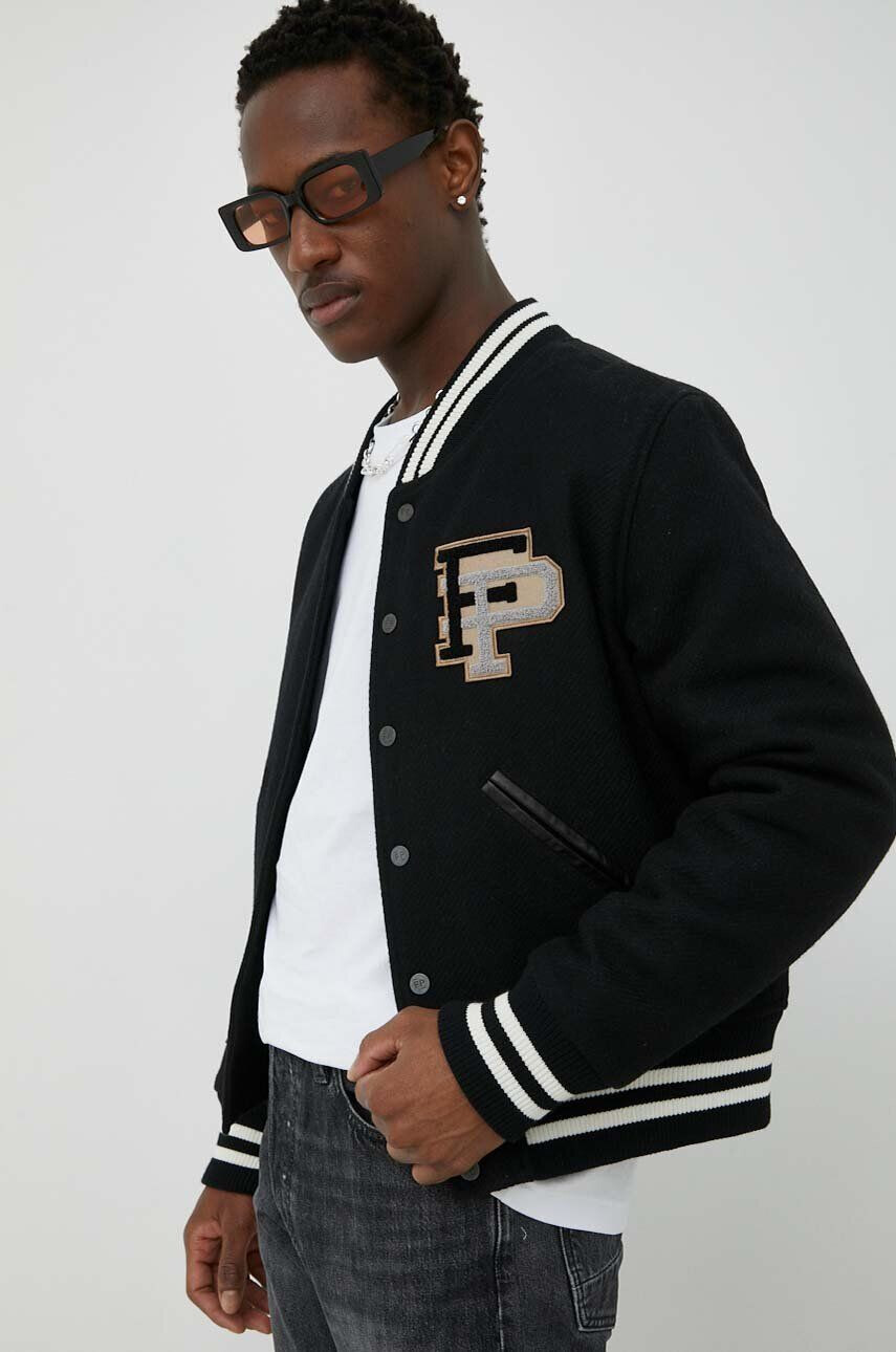 Filling Pieces Vlněná bomber bunda Varsity Jacket černá barva přechodná oversize 81422201863 - Pepit.cz