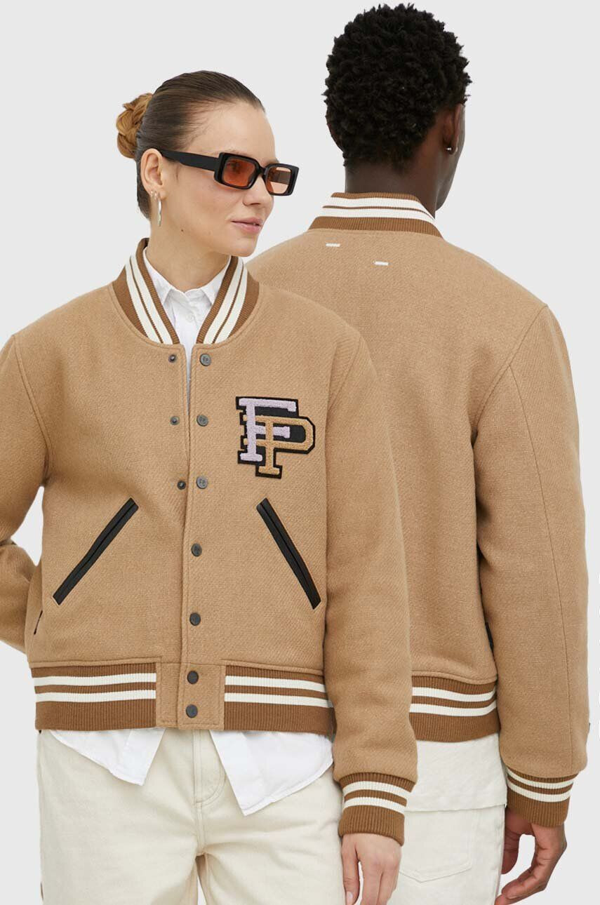 Filling Pieces Vlněná bomber bunda Varsity Jacket hnědá barva přechodná 81422209985 - Pepit.cz