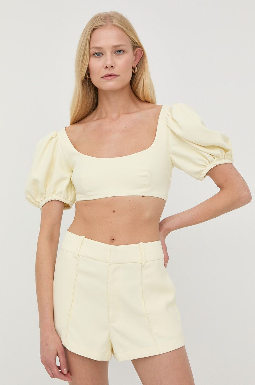 For Love & Lemons Kraťasy dámské žlutá barva hladké high waist - Pepit.cz