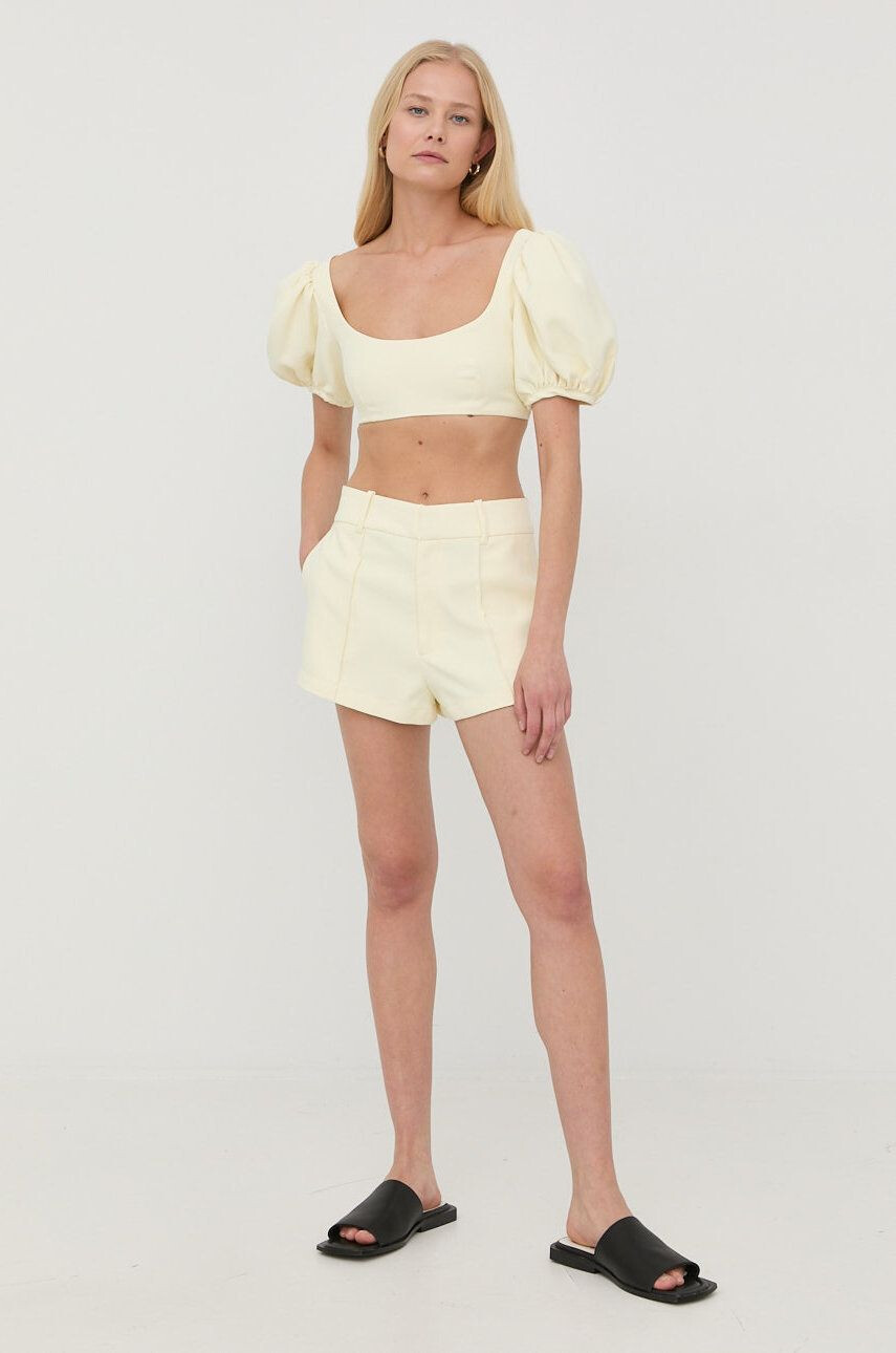 For Love & Lemons Kraťasy dámské žlutá barva hladké high waist - Pepit.cz