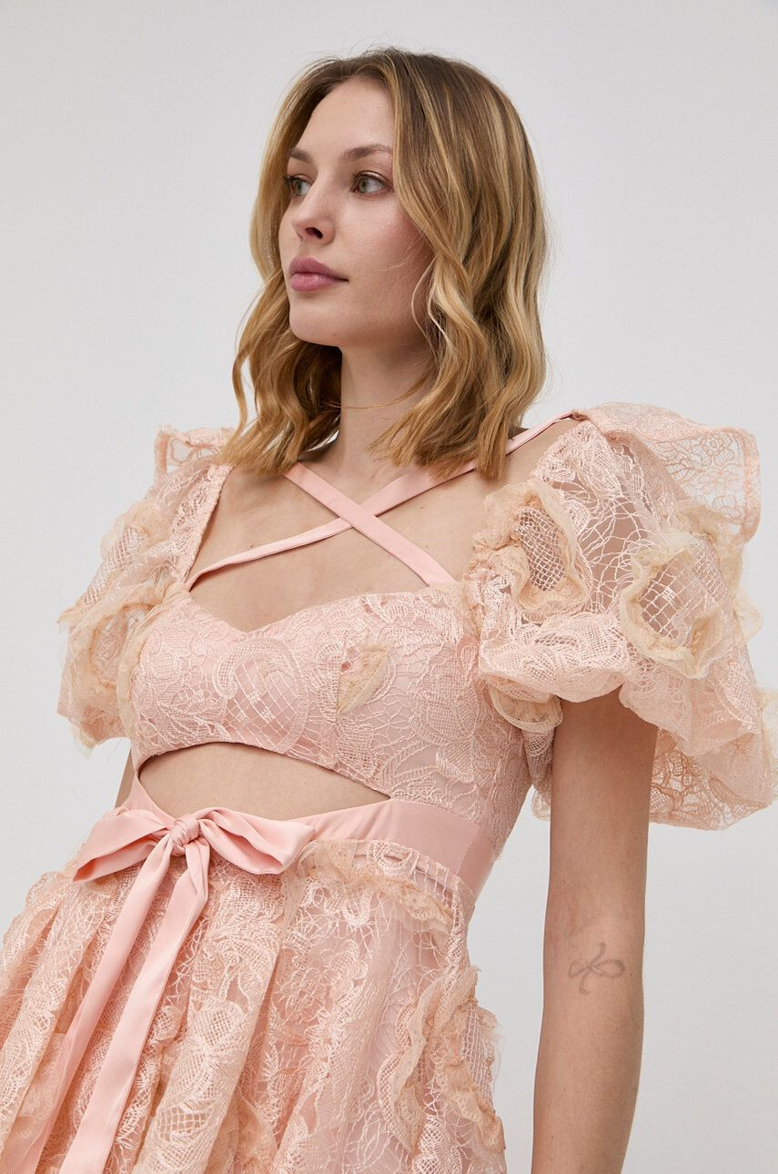 For Love & Lemons Šaty růžová barva mini áčkové - Pepit.cz