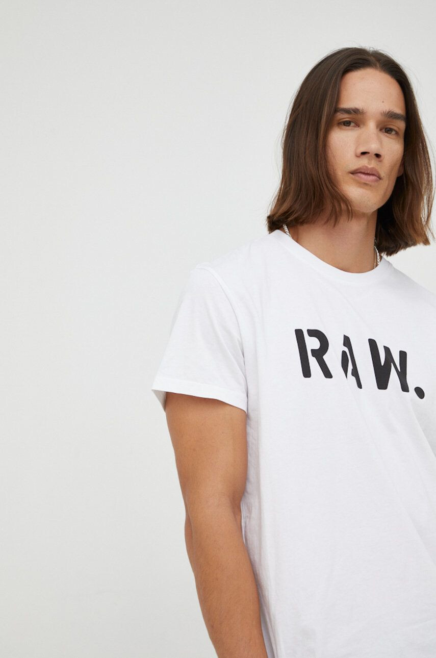 G-Star Raw Bavlněné tričko bílá barva s potiskem - Pepit.cz