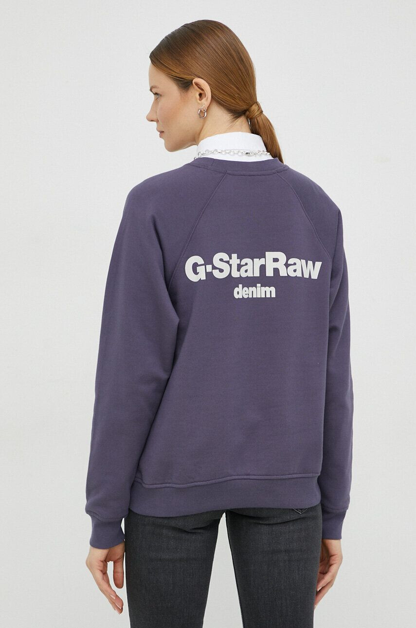 G-Star Raw Bavlněná mikina dámská fialová barva s potiskem - Pepit.cz