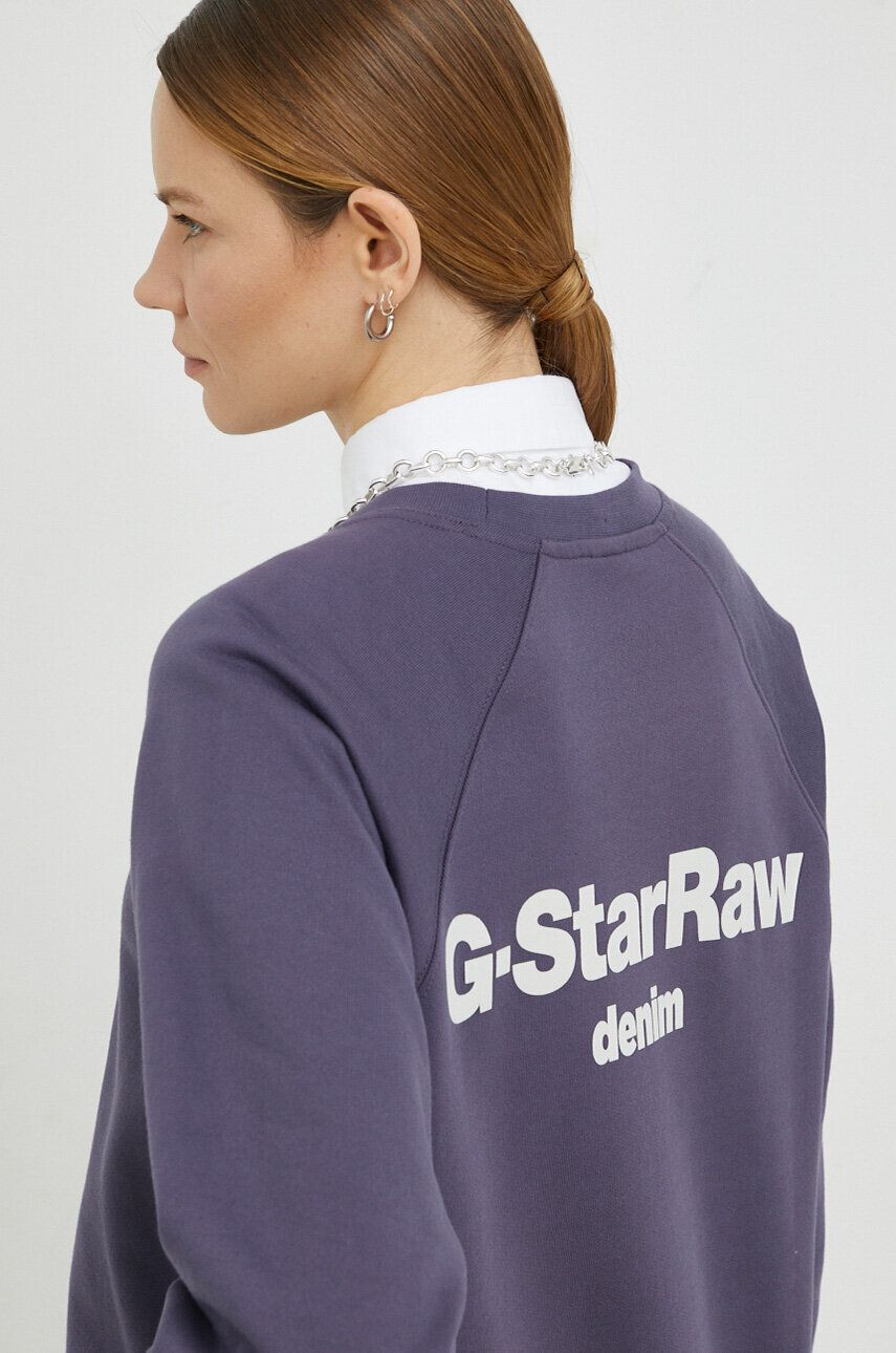 G-Star Raw Bavlněná mikina dámská fialová barva s potiskem - Pepit.cz