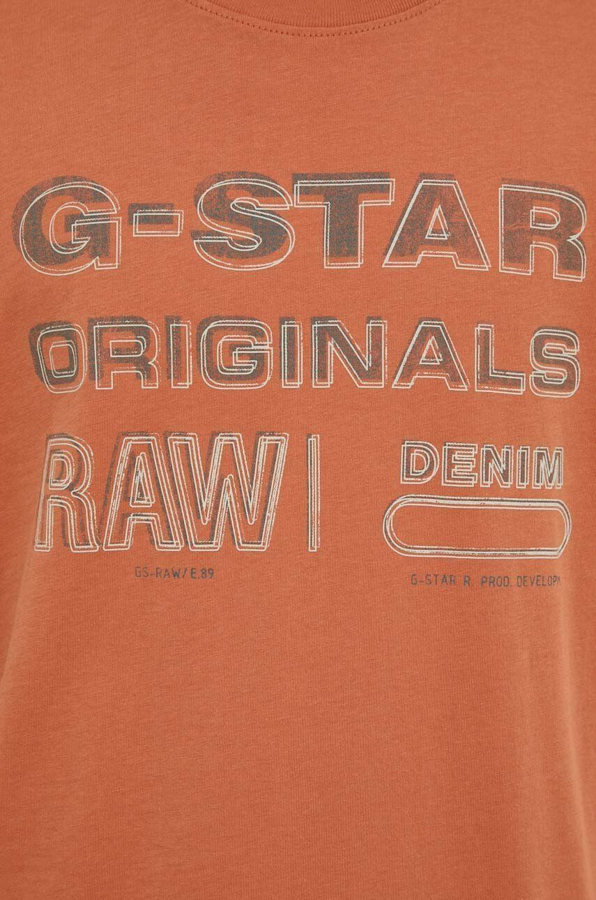 G-Star Raw Bavlněné tričko oranžová barva s potiskem - Pepit.cz