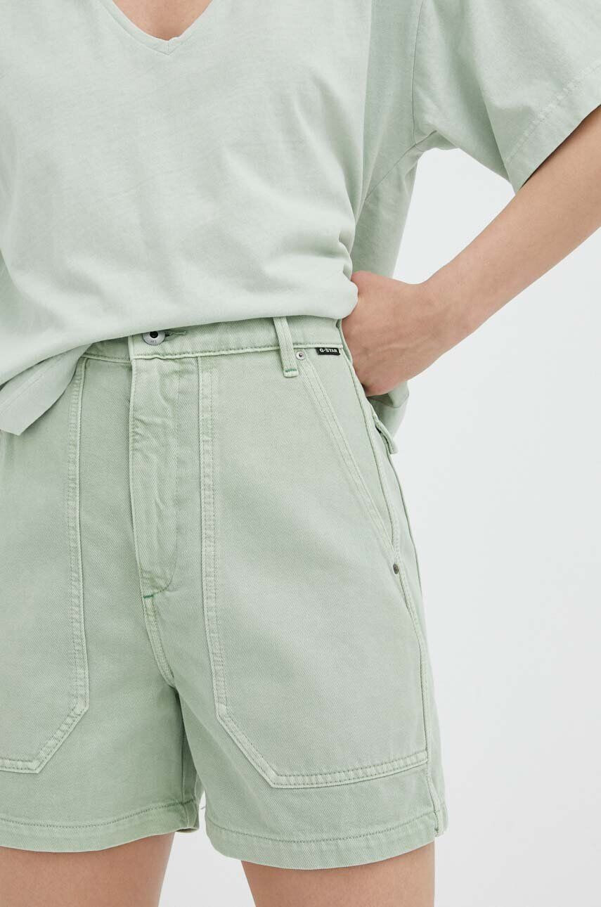 G-Star Raw Džínové šortky dámské zelená barva hladké high waist - Pepit.cz