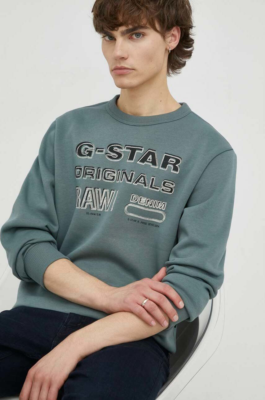 G-Star Raw Mikina pánská šedá barva s potiskem - Pepit.cz