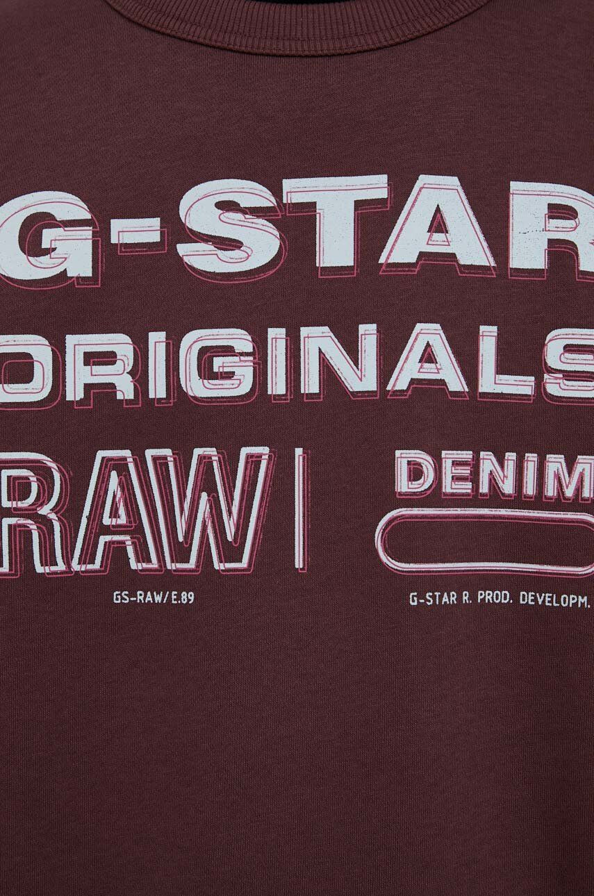 G-Star Raw Mikina pánská vínová barva s potiskem - Pepit.cz