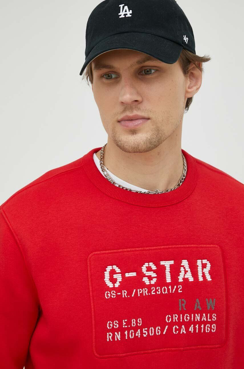 G-Star Raw Mikina pánská červená barva s aplikací - Pepit.cz