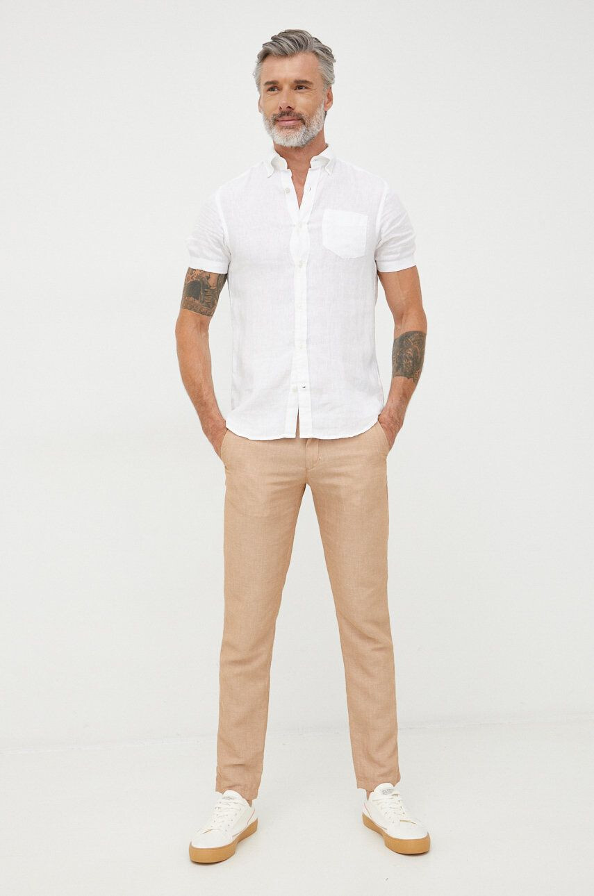 Gant Plátěná košile pánská bílá barva slim s límečkem button-down - Pepit.cz