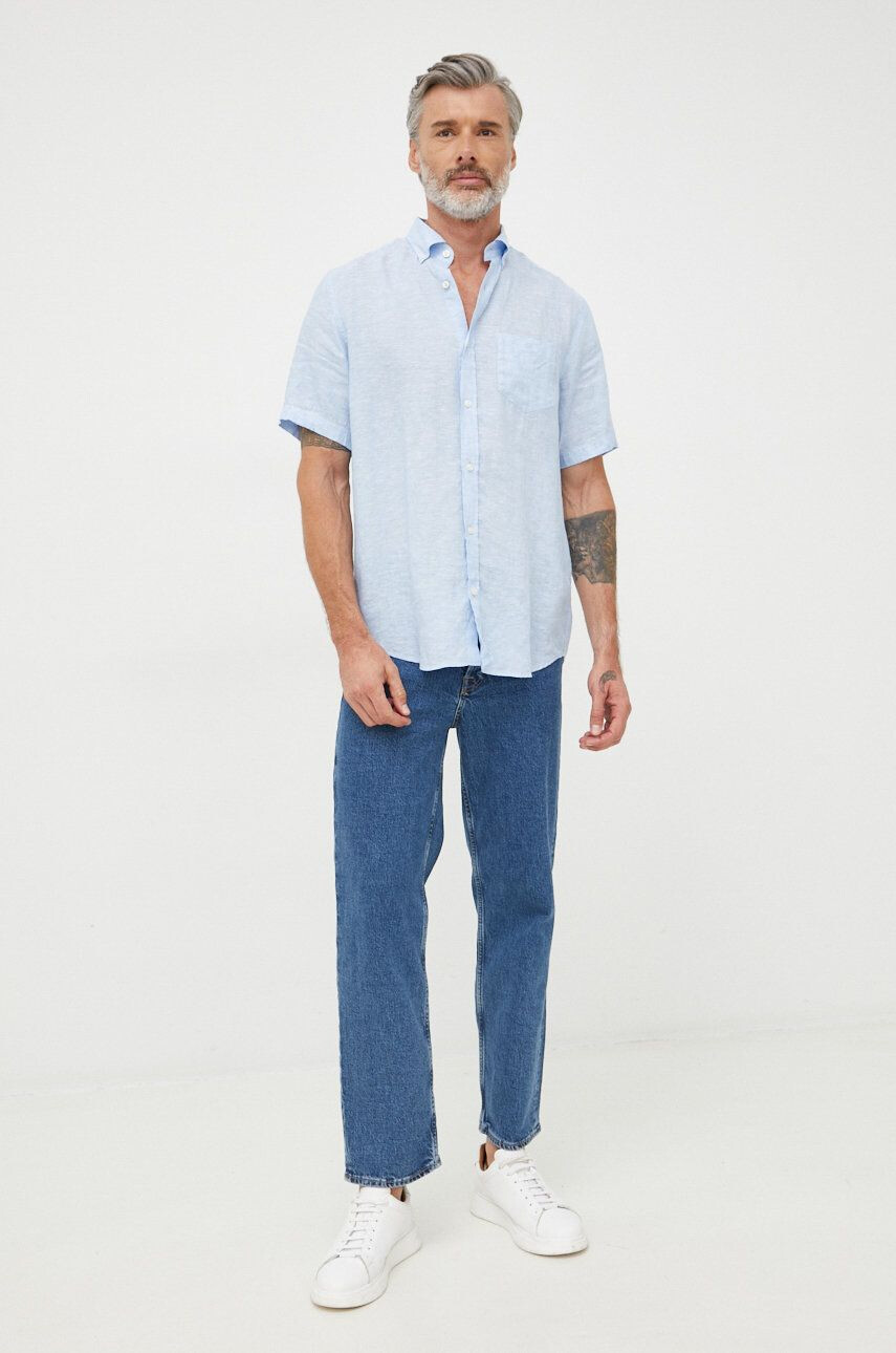 Gant Plátěná košile pánská bílá barva slim s límečkem button-down - Pepit.cz