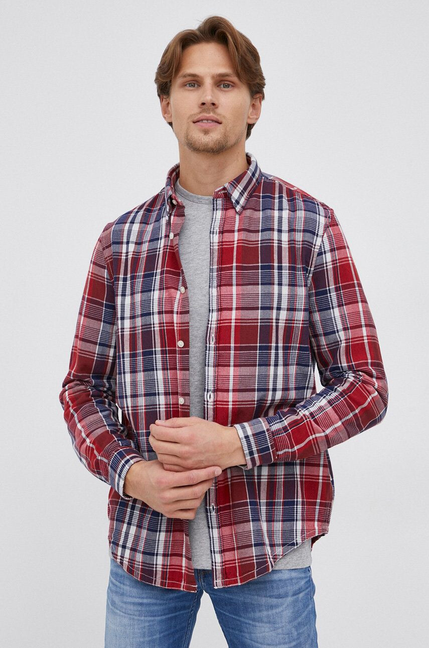 Guess Košile pánské červená barva regular s límečkem button-down - Pepit.cz