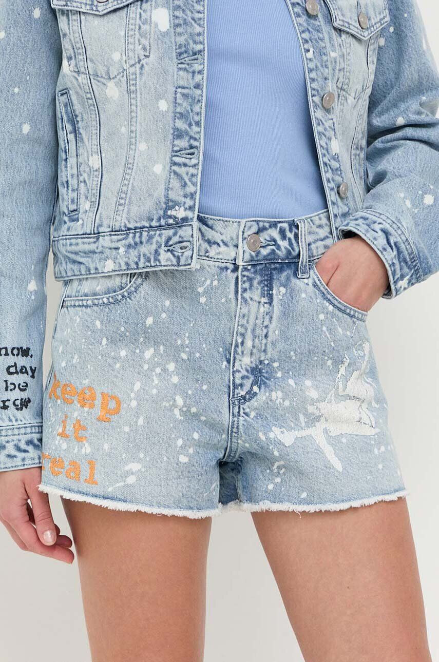 Guess Džínové šortky x Banksy dámské s potiskem high waist - Pepit.cz