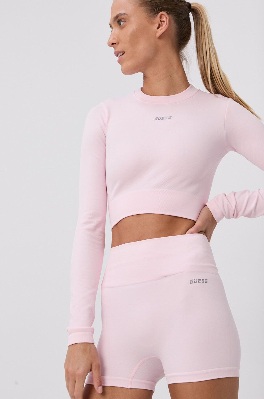 Guess Kraťasy dámské béžová barva s aplikací high waist - Pepit.cz