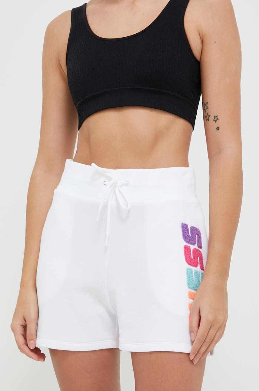 Guess Kraťasy dámské bílá barva s aplikací high waist - Pepit.cz