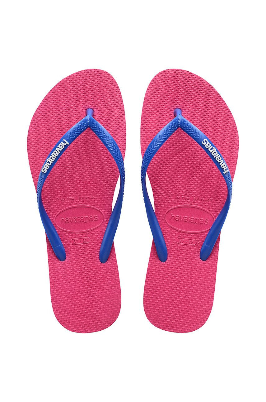 Havaianas Žabky Slim Logo dámské červená barva na plochém podpatku - Pepit.cz